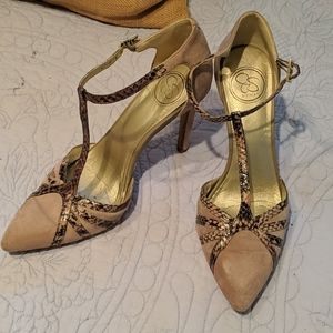 Gray strappy stilettos